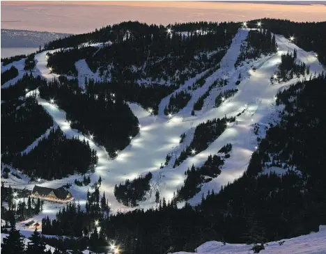  ?? DESTINATIO­N BC / J. J. KOEMAN ?? Some of Cypress Mountain’s 54 runs light up at night and can be seen from downtown Vancouver.