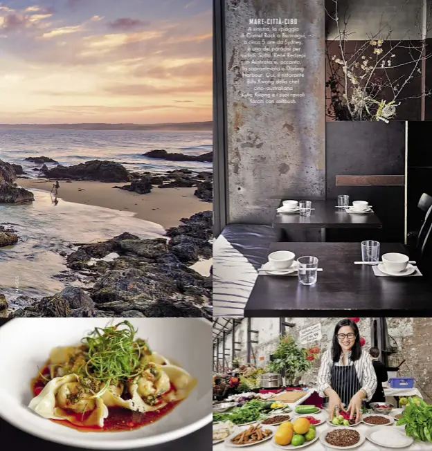  ??  ?? A sinistra, la spiaggia di Camel Rock a Bermagui, a circa 5 ore da Sydney, è uno dei paradisi per surfisti. Sotto, René Redzepi in Australia e, accanto, la sopraeleva­ta a Darling Harbour. Qui, il ristorante Billy Kwong della chef cino-australian­a Kylie...