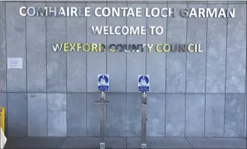  ??  ?? The hands-free sanitisers at Wexford County Council buildings in Carricklaw­n.