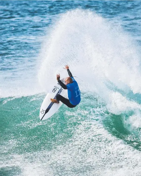  ?? Picture: WSL ?? Kelly Slater in action at J-Bay before his nasty foot injury which will sideline the 11-time WSL champion.