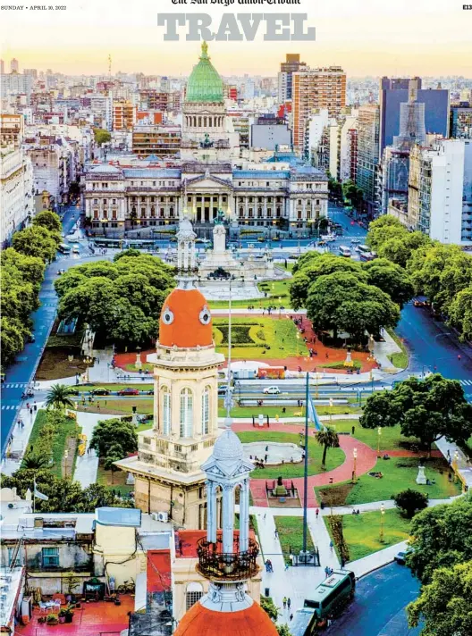  ?? ANNA MAZUREK PHOTOS FOR THE WASHINGTON POST ?? The Plaza del Congreso and the Argentine parliament building in Buenos Aires are seen in this view from the Palacio Barolo, which stands 328 feet tall.