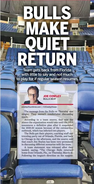  ?? STEPHEN M. DOWELL/AP ?? The seats are empty at the Amway Center in Orlando, home of the Magic, on Thursday.