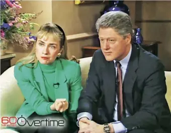  ??  ?? Interviewe­d with her husband on 60 Minutes in 1992, after Gennifer Flowers claimed to have been his mistress