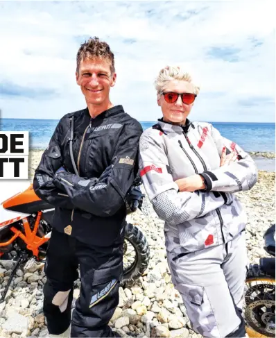  ?? ?? RIGHT Chris Birch and Kinga
Tanajewska will be rocking Leatt’s new ADV gear on their
global adventures this year.