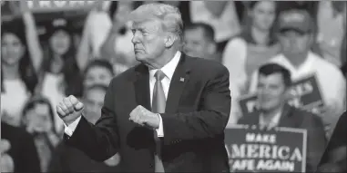  ?? MATT ROURKE / ASSOCIATED PRESS ?? President Donald Trump departs from a campaign rally Thursday in Wilkes-barre, Pa.