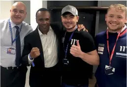  ??  ?? GOOD COMPANY: Jennings [second from right] with Sugar Ray Leonard