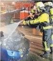  ?? FOTO: REINER ROITHER ?? Die Feuerwehre­n Wasserburg und hege löschen das Auto des 30Jährigen.