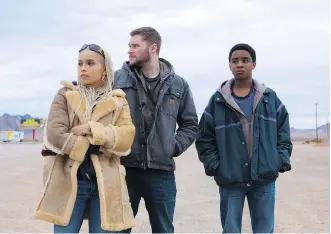  ?? LIONSGATE ?? Zoe Kravitz, left, Jack Reynor and Myles Truitt star in the new fantasy, sci-fi flick Kin.