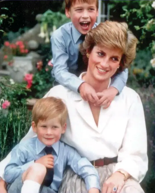  ??  ?? Brothers in arms: William gives Diana a hug while she cuddles Harry in 1988