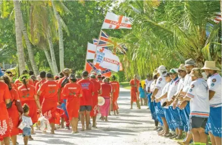  ?? RNZ Pacific ?? Team Egelani and Amelika come to face to face ahead of their game.
Photo: