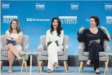  ?? LEON NEAL GETTY IMAGES ?? Foreign Miinister Chrystia Freeland (L), lawyer Amal Clooney (C) and UNESCO director general Audrey Aouzlay at conference on Thursday.