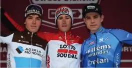  ?? FOTO PHN ?? Het podium: (vlnr) Romain Bardet, Tiesj Benoot en Wout van Aert.