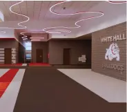  ?? (Special to The Commercial) ?? An architectu­ral rendering shows overhead curved lights on the ceiling, designed to point the way to exits at White Hall High School’s new fine arts building. The building is expected to be completed and ready for students by the 2022-23 school year.