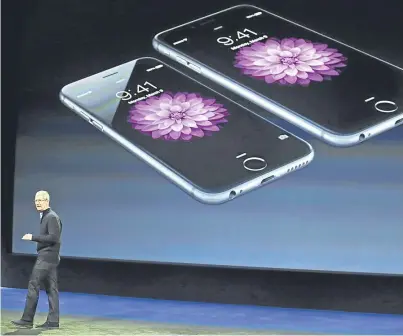  ?? Picture: AP. ?? CEO Tim Cook talks about the iPhone 6 and iPhone 6 Plus during an Apple event in San Francisco.