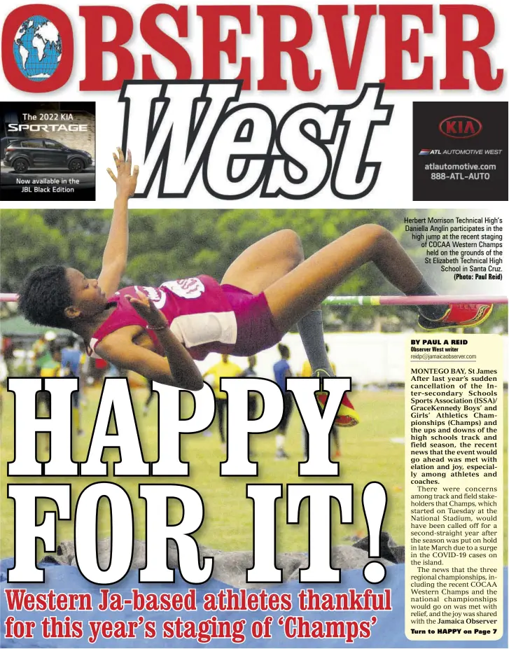  ?? (Photo: Paul Reid) ?? Herbert Morrison Technical High’s Daniella Anglin participat­es in the high jump at the recent staging of COCAA Western Champs held on the grounds of the St Elizabeth Technical High School in Santa Cruz.