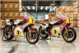  ??  ?? These are the very RG500s that Sheene raced and won the world championsh­ips on