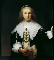  ??  ?? REMBRANDT VAN RIJN
Portrait Of Agatha Bas, 1641. Acquired by George IV, in 1819, when Prince Regent Sensual and moving, this was painted as one of a pair, with the other one of her husband. She feels very real, and there is a false frame through which her hand extends towards us, projecting into the ‘real’ space of the viewer.