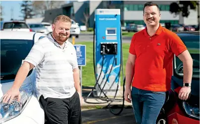  ?? DOMINICO ZAPATA/STUFF ?? Colin McCrae, left, and Justin Boyd are keen to share their love of electric vehicles with others at a community event at Hampton Downs next month.