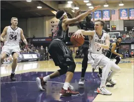  ?? MARCIO JOSE SANCHEZ — ASSOCIATED PRESS ?? Saint Mary’s guard Emmett Naar, right, looks to pass to teammate Jock Landale (34) as New Mexico State’s Eli Chuha defends during the second half of the Gaels’ victory.