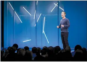  ?? Bloomberg News file photo ?? Facebook Inc. founder Mark Zuckerberg speaks earlier this year at the company’s annual developer conference in San Jose, Calif. “We run the company for the long term, not just for the quarter,” Zuckerberg said during an earnings call Wednesday.