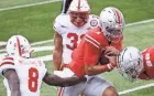  ?? JOSHUA A. BICKEL/COLUMBUS DISPATCH ?? Ohio State quarterbac­k Justin Fields’ 15 carries against Nebraska on Saturday were the second most of his career.
