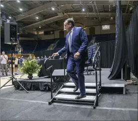  ?? TRAVIS LONG — THE NEWS & OBSERVER VIA AP ?? Duke University basketball coach Mike Krzyzewski walks off stage following an NCAA college basketball news conference Thursday, June 3, 2021, at Cameron Indoor Stadium in Durham, N.C.