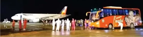  ?? (Provincial Government of Negros Occidental photo) ?? Photo shows a sweeper flight arriving at the Bacolod-Silay Airport yesterday, bringing back home 47 repatriate­d overseas Filipino workers (OFWs). Meanwhile, the Overseas Workers Welfare Administra­tion has granted the request of the Bacolod City government to have a one week moratorium for receiving OFWs who are residents of the city. The moratorium takes effect today.