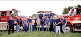  ?? RACHEL DICKERSON/MCDONALD COUNTY PRESS ?? Members of the Stella Rural Fire Department include Jacob Brashers (left), Chief Charlie Colvin, Jerald Carlin, Andy Williams, Rocky Bronson, Dustin Breckenrid­ge, Eban Cormier, Craig Doty, Shawn Doty, Brenna Jones, William Zellers, Logan Furnish, Kurt Williams, Leon Horton, Nathan Sanders and Dexter Conner.