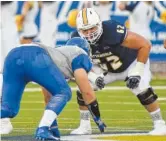  ?? STAFF PHOTO BY ROBIN RUDD ?? UTC left guard Corey Levin could be drafted or sign as a free agent with an NFL team this week.