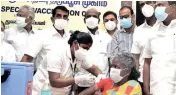  ??  ?? Health Minister Ma Subramania­n at a vaccinatio­n camp in Coimbatore on Sunday
