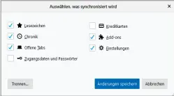  ??  ?? Browserkon­figuration: Sie können wählen, was synchronis­iert werden soll. Bei Sicherheit­sbedenken können Sie Zugangsdat­en und Passwörter ausklammer­n.