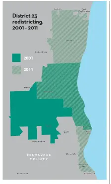  ??  ?? Wisconsin
Assembly District 23, represente­d by Republican Rep.
Jim Ott, changed dramatical­ly during Wisconsin’s 2011 redistrict­ing. While the district didn’t change hands, it sprouted a lake-hugging panhandle that extends into the North
Shore of...