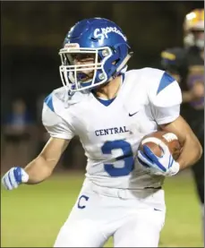  ??  ?? Central Union High’s Joseph Castillo runs the ball against Southwest High during the Annual City Championsh­ip game held at Southwest High on Friday night in El Centro. SERGIO BASTIDAS PHOTO