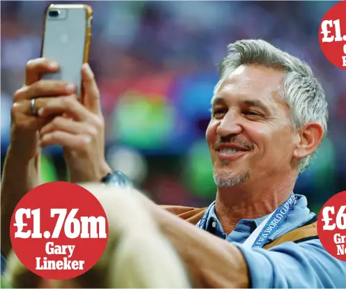  ??  ?? Top of the table: Football presenter Gary Lineker at the World Cup yesterday, Chris Evans and Graham Norton