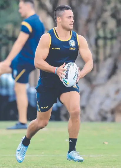  ?? HOMECOMING: Jarryd Hayne takes part in a Parramatta Eels pre- season training session at Old Saleyards Reserve. ??