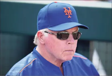  ?? Mark Brown / TNS ?? New York Mets manager Buck Showalter looks on from the dugout in the fifth inning against the Miami Marlins in a spring training game on March 21 at Roger Dean Stadium in Jupiter, Fla.