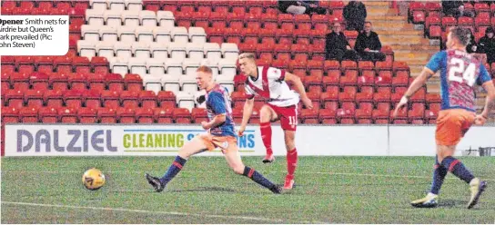  ??  ?? Opener Smith nets for Airdrie but Queen’s
Park prevailed (Pic: John Steven)