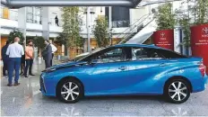  ?? Ahmed Ramzan/ Gulf News ?? The Toyota Mirai hydrogen fuel cell car on display at the Toyota showroom in Festival City yesterday.