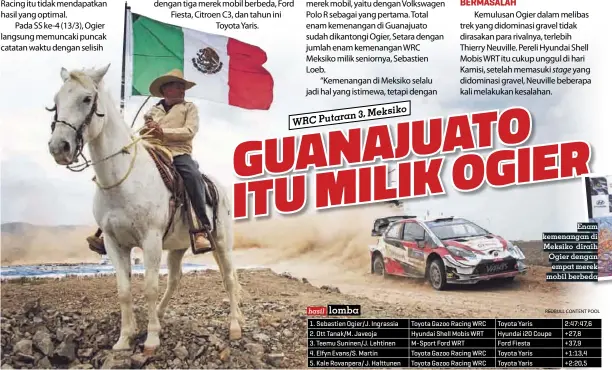  ??  ?? Enam kemenangan di Meksiko diraih Ogier dengan empat merek mobil berbeda