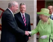  ??  ?? Former IRA commander Martin McGuinness, who fought against British rule in Northern Ireland, seemed “quite relaxed” as he shook the Queen’s hands for the first time during her visit to the province in 2012.