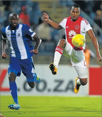  ?? Picture: GALLO IMAGES ?? THE RISING TIDE: Ajax Cape Town’s Prince Nxumalo, right, seen here in action against Maritzburg United’s Kwanda Mngonyama at Harry Gwala Stadium, will be available when the Urban Warriors take on Orlando Pirates tonight