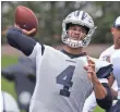  ?? MATTHEW EMMONS, USA TODAY SPORTS ?? “He’s the type of guy that’s going to grind no matter what,” receiver Cole Beasley said of Dak Prescott, above.