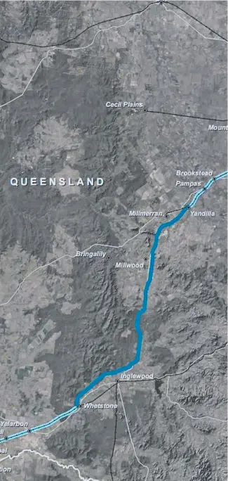  ??  ?? PLANNED ROUTE: A project map of the planned route of the NSW/Queensland to Gowrie section of the Inland Rail project.