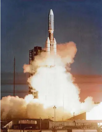  ?? NASA/JPL-Caltech ?? NASA’s Voyager 1 spacecraft launched atop the Titan/Centaur-6 on Sept. 5, 1977, from the Kennedy Space Center in Florida, shortly after Voyager II.