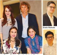 ??  ?? Lucy Torres, Gretchen Barretto, Umberto Cassina and Mons Romulo
Erwin Romulo
Jonty Cruz