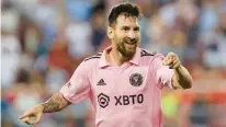  ?? EDUARDO MUNOZ ALVAREZ/AP ?? Inter Miami forward Lionel Messi celebrates after his goal against the Red Bulls during Saturday’s match at Red Bull Arena in Harrison, N.J.