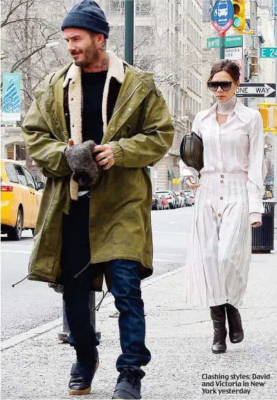  ??  ?? Clashing styles: David and Victoria in New York yesterday