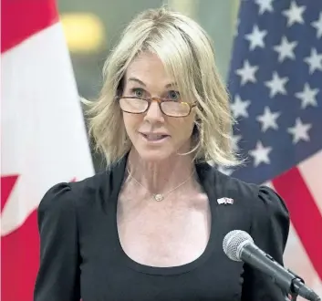  ?? THE CANADIAN PRESS FILES ?? U.S. Ambassador Kelly Knight Craft delivers a brief statement after presenting her credential­s at Rideau Hall on Oct. 23, 2017. Craft wants Canadians to know a few things about U.S. President Donald Trump, one of the least popular presidents an...