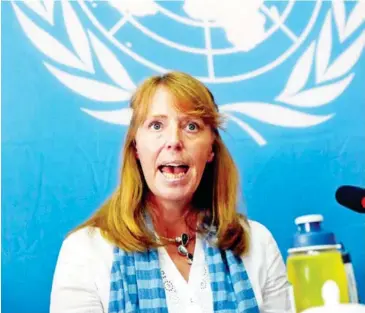  ?? TANG CHHIN SOTHY/AFP ?? Rhona Smith, UN special rapporteur on the situation of Human Rights in Cambodia, speaks during a press conference in Phnom Penh on September 24, 2015.