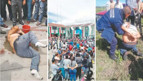  ??  ?? Inicialmen­te la policía municipal de Metepec rescató a las cuatro personas, pero los habitantes se los arrebataro­n y los golpearon con palos, piedras y con sus puños.